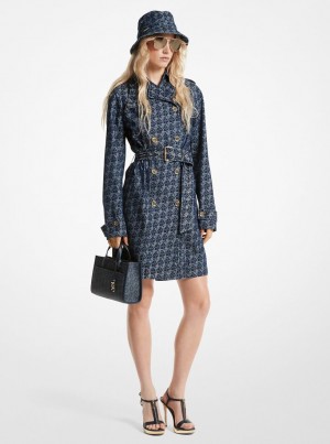 Michael Kors Empire Signature Logo Jacquard Denim Trench Coat Jacken Damen Rinse | GD0435976