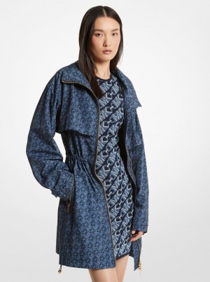 Michael Kors Empire Signature Logo Print Woven Anorak Jacken Damen Midnightblue | SY9673150