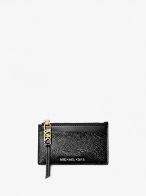 Michael Kors Empire Small Pebbled Leather Card Case Kartenhülle Damen Schwarz | TE7504381