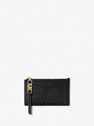 Michael Kors Empire Small Woven Leather Card Case Kartenhülle Damen Schwarz | SI2195083