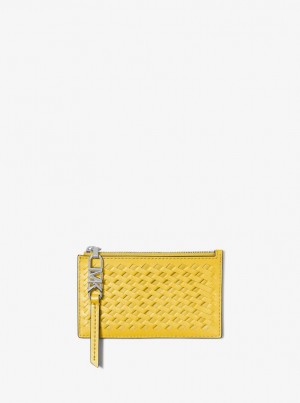 Michael Kors Empire Small Woven Leather Card Case Kartenhülle Damen Bright Dandelion | NQ8150243