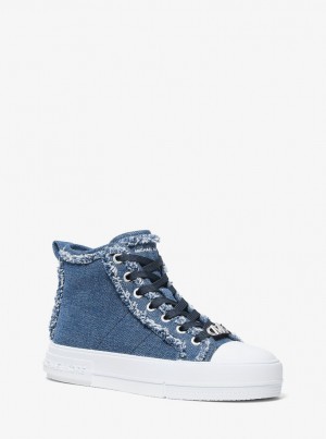 Michael Kors Evy Frayed Denim High-Top Sneaker Sneakers Damen Blau | LN3796810