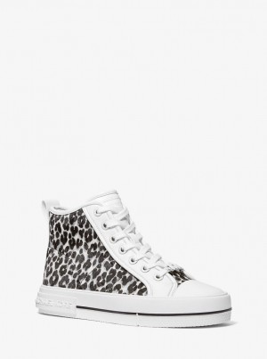 Michael Kors Evy Leopard Print Calf Hair High-Top Sneaker Sneakers Damen Schwarz | AF7348651