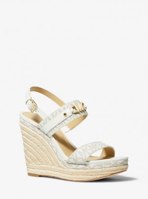 Michael Kors Farrah Signature Logo Wedge Sandal Sandalen Damen Hellgelb | MO4539862