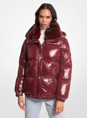 Michael Kors Faux Fur-Trim Quilted Nylon Puffer Jacket Jacken Damen Bordeaux | GD7830194