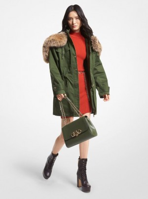 Michael Kors Faux Fur Trim Stretch Cotton Anorak Jacken Damen Jade | EY4872139