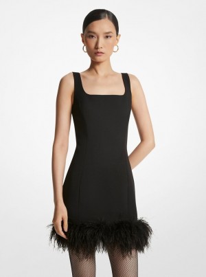Michael Kors Feather Trim Stretch Crepe Shift Dress Kleid Damen Schwarz | DW5679813