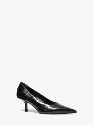 Michael Kors Frankie Crocodile Embossed Leather Pump Hohe Schuhe Damen Schwarz | QO1803296