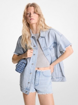 Michael Kors Frayed Denim Jacket Jacken Damen Blau Waschen | HC6790428