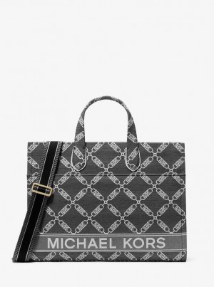 Michael Kors Gigi Large Empire Logo Jacquard Tote Bag Handtasche Damen Schwarz Weiß | US9847506