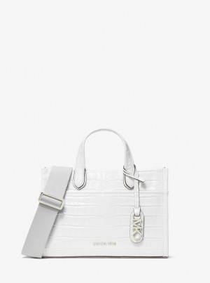 Michael Kors Gigi Small Crocodile Embossed Leather Messenger Bag Umhängetasche Damen Weiß | HW7319260