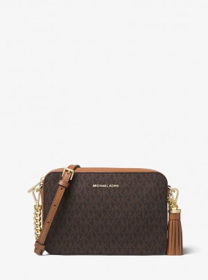 Michael Kors Ginny Medium Logo Crossbody Bag Umhängetasche Damen Braun | ZQ5691804