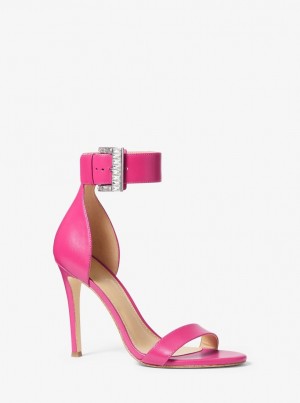 Michael Kors Giselle Crystal Embellished Leather Sandal Sandalen Damen Wild Berry | NK8574306