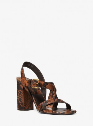 Michael Kors Gladys Python Embossed Leather Sandal Sandalen Damen Braun | KY7982530