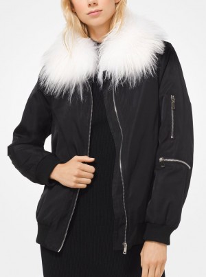 Michael Kors Goat Hair Collar Bomber Jacket Jacken Damen Schwarz | RX6035728