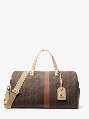 Michael Kors Grayson Extra-Large Empire Signature Logo Stripe Weekender Bag Duffle Tasche Damen Braun | PM2578903