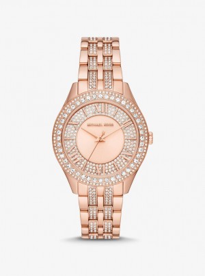 Michael Kors Harlowe Pave Rose Gold-Tone Watch Rose Gold-tone Damen Rosa Gold | KP5217068