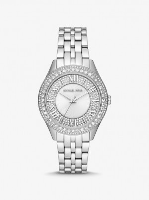 Michael Kors Harlowe Pave Silver-Tone Watch Silver-tone Damen Silber | VO8059243
