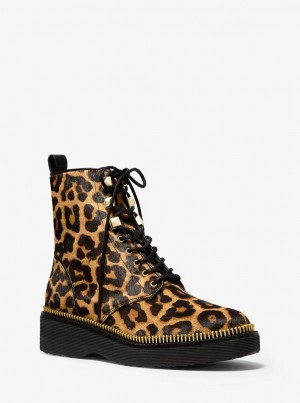 Michael Kors Haskell Leopard Calf Hair Combat Boot Stiefel Damen Butterscotch | EN2067495