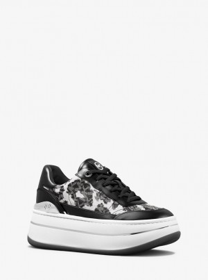 Michael Kors Hayes Leopard Logo and Leather Platform Sneaker Sneakers Damen Schwarz | CS2598146