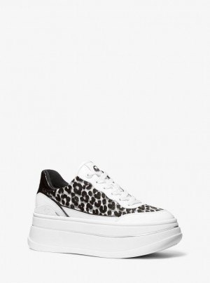 Michael Kors Hayes Leopard Print Calf Hair Platform Sneaker Sneakers Damen Schwarz | MK9524760