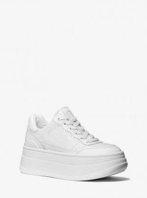 Michael Kors Hayes Snake Embossed Leather Platform Sneaker Sneakers Damen Weiß | UI2810795