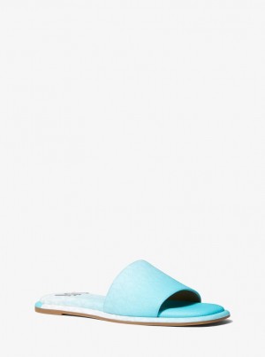Michael Kors Hayworth Ombre Logo Slide Sandal Hausschuhe Damen Blau | MF0385967