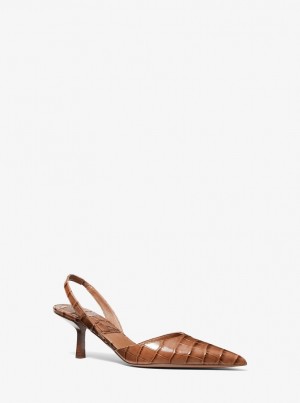 Michael Kors Holly Crocodile Embossed Leather Pump Sandalen Damen Braun | ID6748029