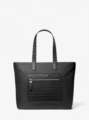 Michael Kors Hudson Crocodile Embossed Leather Top-Zip Tote Bag Duffle Tasche Herren Schwarz | UG0762354