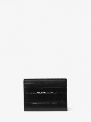 Michael Kors Hudson Crocodile Embossed Leather Bifold Wallet Geldbörse Herren Schwarz | IH0978314