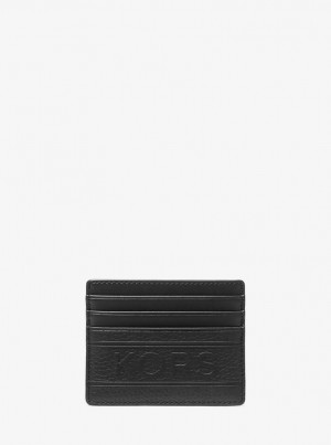 Michael Kors Hudson Embossed Pebbled Leather Tall Card Case Kartenhülle Herren Schwarz | XE3190785