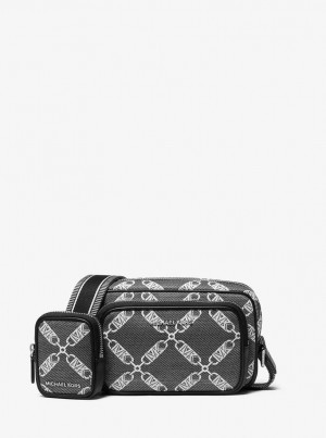 Michael Kors Hudson Empire Logo Jacquard Camera Bag Umhängetasche Herren Schwarz | AJ2596837