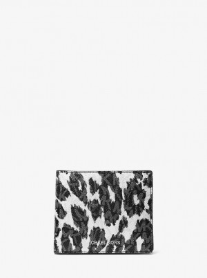 Michael Kors Hudson Leopard Logo Billfold Wallet Geldbörse Herren Schwarz Grau | OT0495723