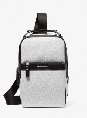 Michael Kors Hudson Logo Sling Pack Umhängetasche Herren Bright Wht | UV1695438