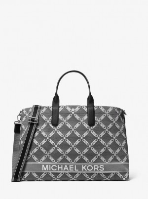 Michael Kors Hudson Oversized Empire Logo Jacquard Tote Bag Duffle Tasche Herren Schwarz | IZ8362195