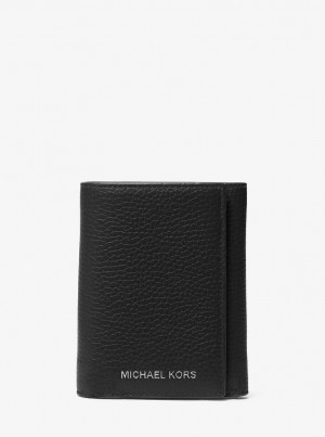Michael Kors Hudson Pebbled Leather Tri-Fold Wallet Geldbörse Herren Schwarz | QX1026598
