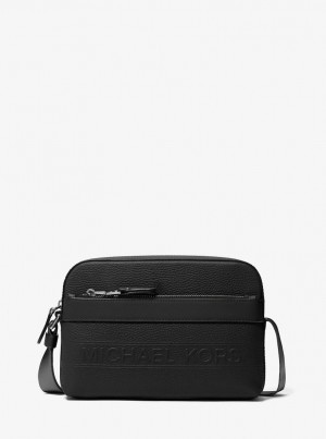 Michael Kors Hudson Pebbled Leather Utility Crossbody Bag Umhängetasche Herren Schwarz | TJ6238047