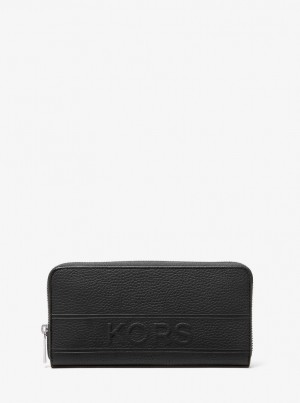 Michael Kors Hudson Pebbled Leather Zip-Around Wallet Geldbörse Herren Schwarz | RK6039582
