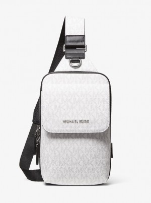 Michael Kors Hudson Signature Logo Sling Pack Umhängetasche Herren Bright Wht | VI7642059