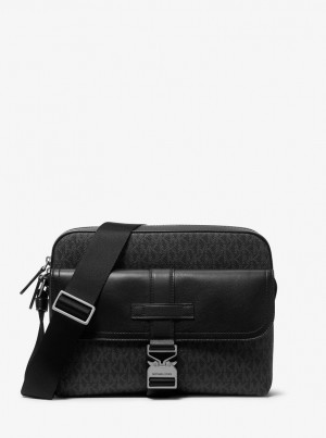 Michael Kors Hudson Signature Logo and Leather Camera Bag Umhängetasche Herren Schwarz | XR2469538