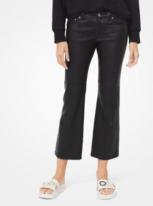Michael Kors Izzy Leather Cropped Flared Pants Hose Damen Schwarz | XL8234791