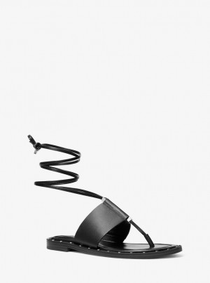 Michael Kors Jagger Leather Lace-Up Sandal Sandalen Damen Schwarz | HE4875196
