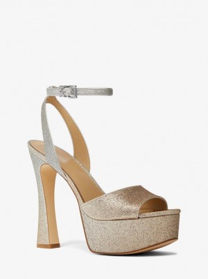 Michael Kors Jensen Glitter Platform Sandal Plateauschuhe Damen Silv/Plgold | OK2540369