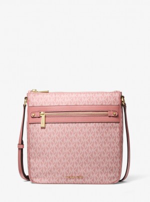 Michael Kors Jet Set Large Signature Logo Print Woven Crossbody Bag Umhängetasche Damen Rosa | AP7198563