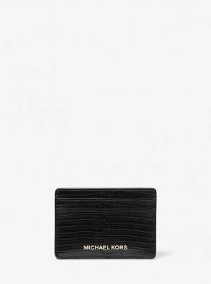 Michael Kors Jet Set Lizard Embossed Leather Card Case Kartenhülle Damen Schwarz | JL6953107