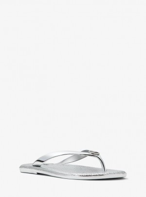 Michael Kors Jet Set Metallic Jelly Flip-Flop Flache Schuhe Damen Silber | DC5632801