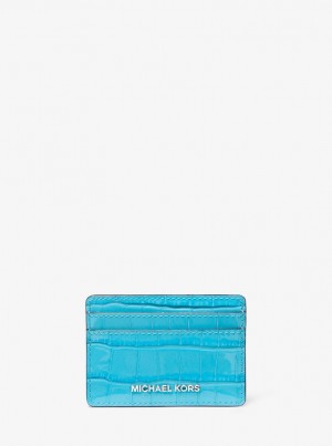 Michael Kors Jet Set Small Crocodile Embossed Leather Card Case Kartenhülle Damen Blau | CI7543861