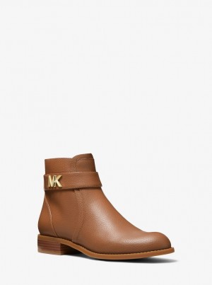 Michael Kors Jilly Faux Pebbled Leather Ankle Boot Stiefeletten Damen Luggage | UK1386724
