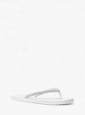 Michael Kors Jinx Crystal-Embellished Flip Flop Sandalen Damen Weiß | YG9786453