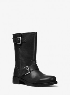 Michael Kors Jonas Leather Moto Boot Stiefel Damen Schwarz | SQ3621847